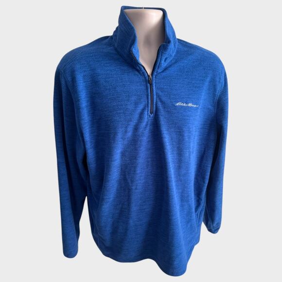 Eddie Bauer Mens Large Blue Quarter Zip Fleece Jacket 100% Polyester - Picture 1 of 9